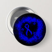 Blue Awareness Ribbon Grunge Herz Button (Vorne & Hinten)