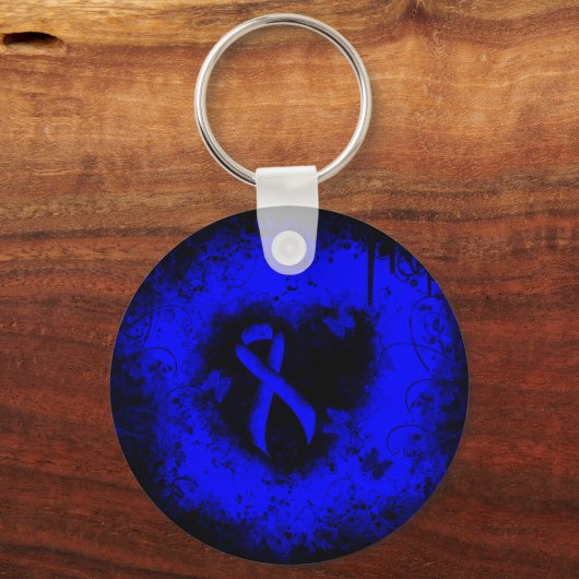 Blue Awareness Ribbon Grunge Herz Schlüsselanhänger (Vorderseite)