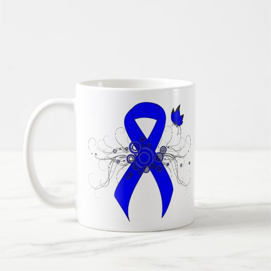 Blue Awareness Ribbon mit Butterfly Kaffeetasse (Links)