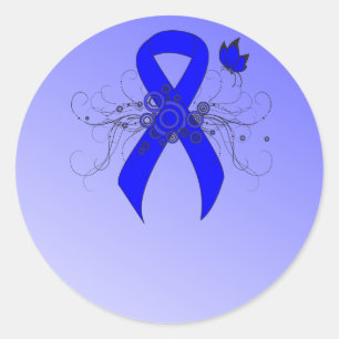 Blue Awareness Ribbon mit Butterfly Runder Aufkleber
