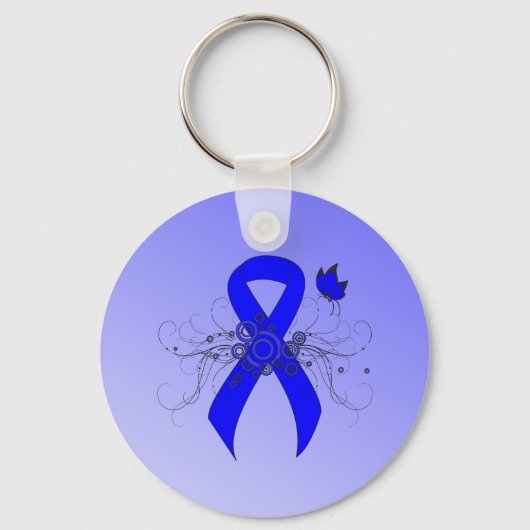 Blue Awareness Ribbon mit Butterfly Schlüsselanhänger (Vorderseite)