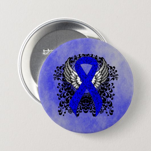 Blue Awareness Ribbon mit Flügen Button (Vorne & Hinten)