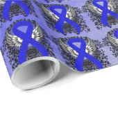 Blue Awareness Ribbon mit Flügen Geschenkpapier (Rolleneckpunkt)