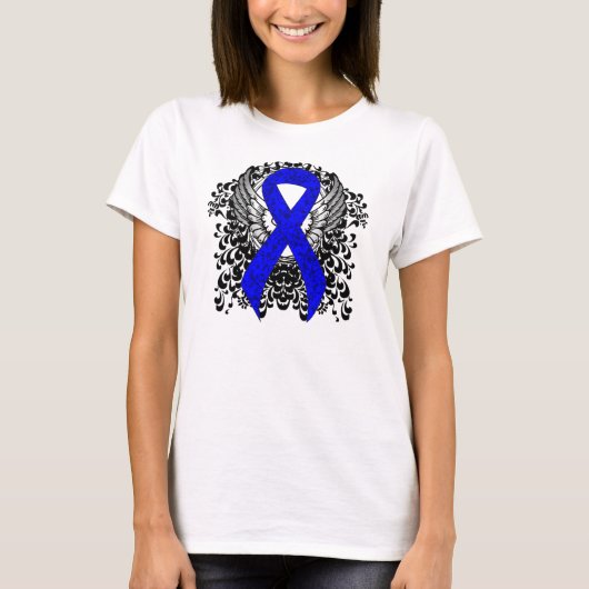 Blue Awareness Ribbon mit Flügen T-Shirt (Vorderseite)