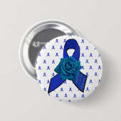 Blue Awareness Ribbon mit Rose mit Teertropfen Button (Vorne & Hinten)