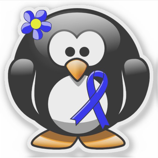 Blue Awareness Ribbon Penguin Aufkleber (Vorderseite)