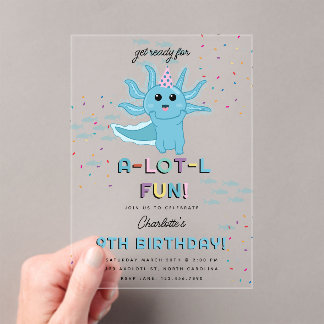 Blue Axolotkids Niedlich Salamander Geburtstagspar Acryleinladungen
