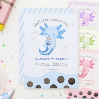 Blue Axolotl Bubble Boba Tea Boy Einladung