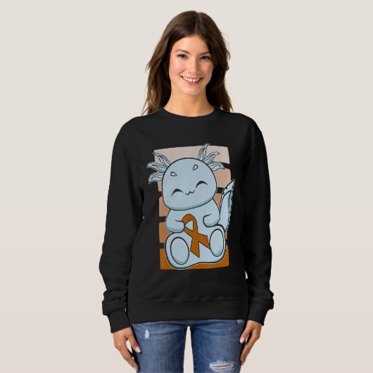 Blue Axolotl With Orange Ribbon For Leukemia Aware Sweatshirt (Vorne ganz)