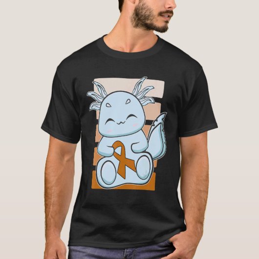Blue Axolotl With Orange Ribbon For Leukemia Aware T-Shirt (Vorderseite)