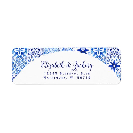 Blue Azulejos Arch Wedding Return Address Label (Vorne)