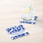 Blue Azure Floral Pattern | Chic Birthday Party Rechteckiger Pappuntersetzer (Vor Ort)