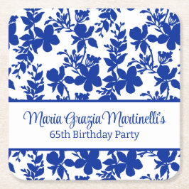 Blue Azure Floral Pattern | Chic Birthday Party Rechteckiger Pappuntersetzer