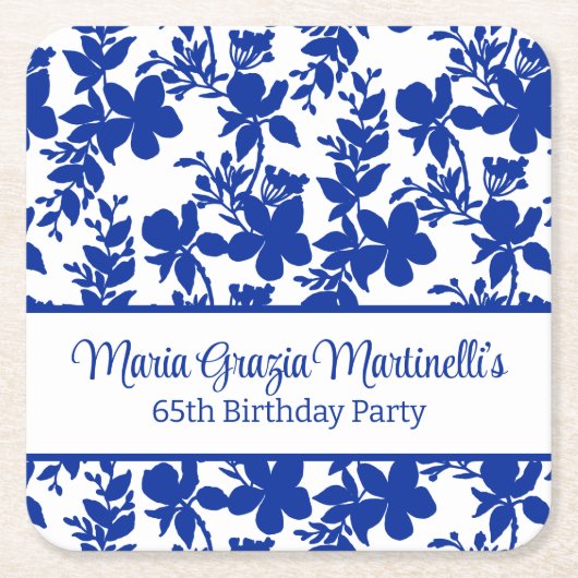 Blue Azure Floral Pattern | Chic Birthday Party Rechteckiger Pappuntersetzer (Vorderseite)