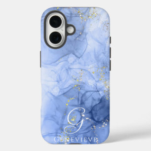 Blue Azure Watercolor Alkohol Tinte individuell ei iPhone 16 Hülle