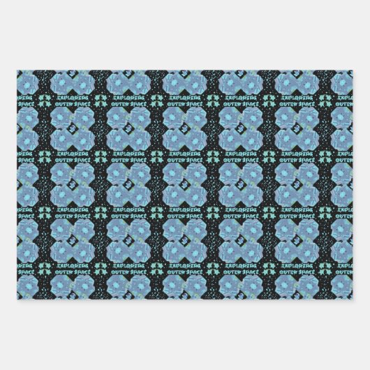 Blue Baby Alien Stars und Planets Muster Geschenkpapier Set (Vorderseite 3)