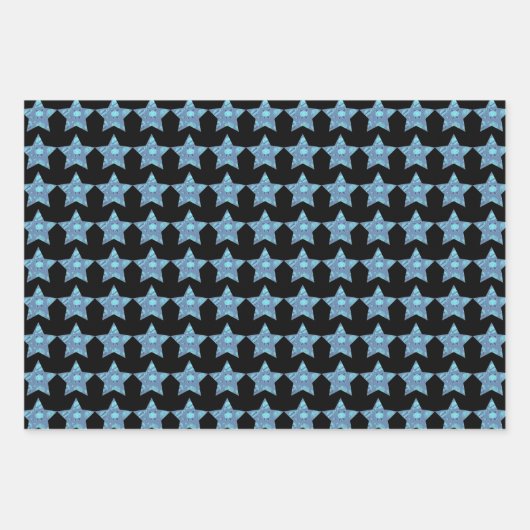 Blue Baby Alien Stars und Planets Muster Geschenkpapier Set (Vorderseite)