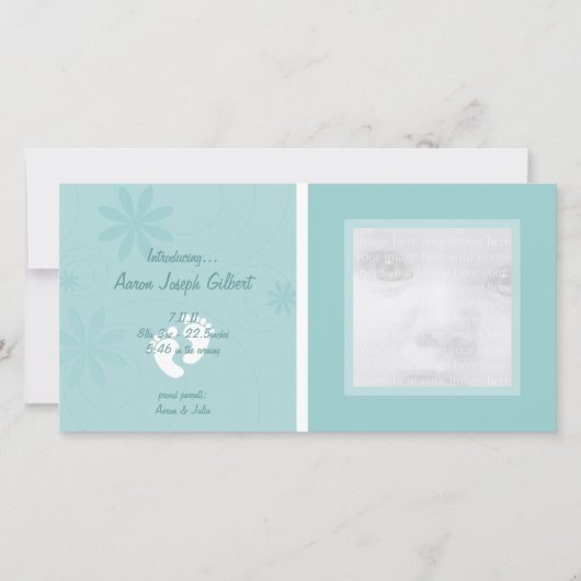 Blue Baby Announcement Foto Cards Ankündigung (Vorderseite)