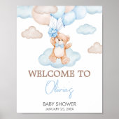 Blue Baby Bear Balloon Baby Dusche Willkommen Poster (Vorne)