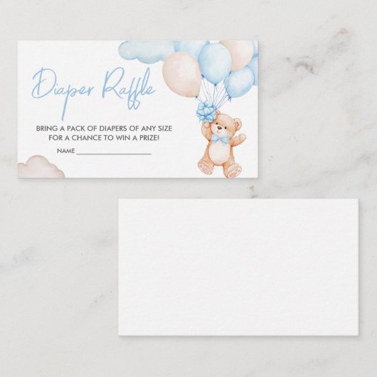 Blue Baby Bear Balloon Baby Dusche Windel Raffle Begleitkarte (Vorne/Hinten)