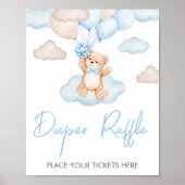 Blue Baby Bear Balloon Baby Dusche Windel Raffle Poster (Vorne)