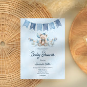 Blue Baby Bear & Balloons Babydusche Einladung