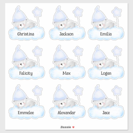 Blue Baby Bear Custom Multiple Name Stickers Aufkleber (Blatt)