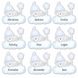 Blue Baby Bear Custom Multiple Name Stickers Aufkleber