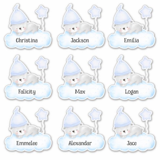 Blue Baby Bear Custom Multiple Name Stickers Aufkleber (Vorderseite)
