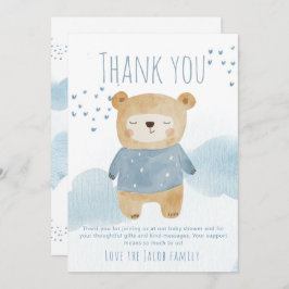 Blue Baby Bear mit Herz und Wolken Dankeskarte