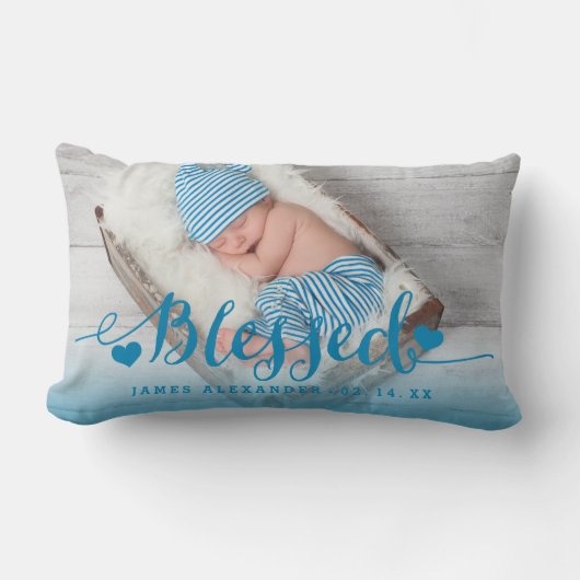 Blue Baby Birth Foto Keepake Pillow Lendenkissen (Vorderseite)