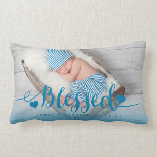 Blue Baby Birth Foto Keepake Pillow Lendenkissen