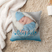 Blue Baby Birth Foto Keepake Throw Kissen (Decke)