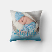 Blue Baby Birth Foto Keepake Throw Kissen (Rückseite)