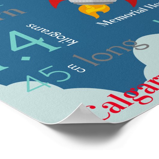 Blue Baby Birth Stats Signieren mit Red Space Rock Poster (Ecke)