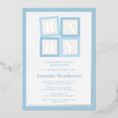 Blue Baby Blocks Boy Baby Dusche Folieneinladung (Vorderseite)