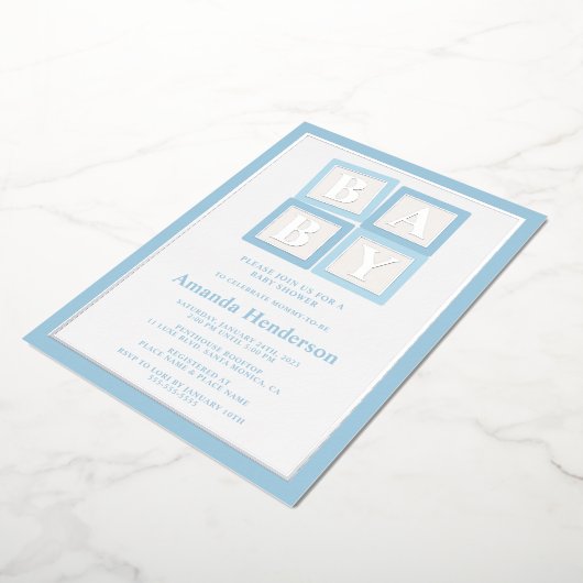 Blue Baby Blocks Boy Baby Dusche Folieneinladung (Gedreht)