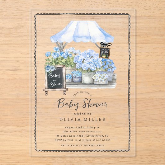 Blue Baby Bloom Dusche Einladung (Vorderseite)
