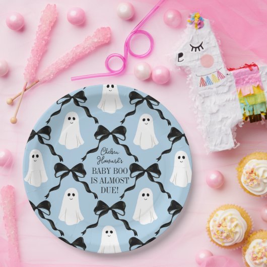 Blue Baby Boo Almost Due Geister und Black Bows Pappteller (Party)