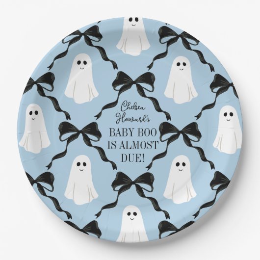 Blue Baby Boo Almost Due Geister und Black Bows Pappteller (Vorderseite)