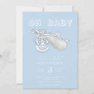 Blue Baby Bootie Watercolor Baby Dusche Einladung
