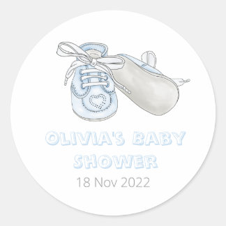 Blue Baby Bootie Watercolor Baby Shower Runder Aufkleber