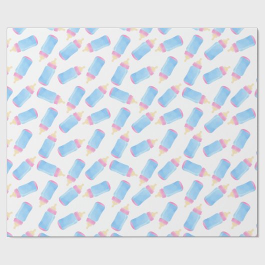 Blue Baby Bottles Boy Baby Shower Niedlich Baby Bo Geschenkpapier (Flach)