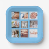 Blue Baby Boy Baby Dusche Foto Collage Pappteller (Vorderseite)