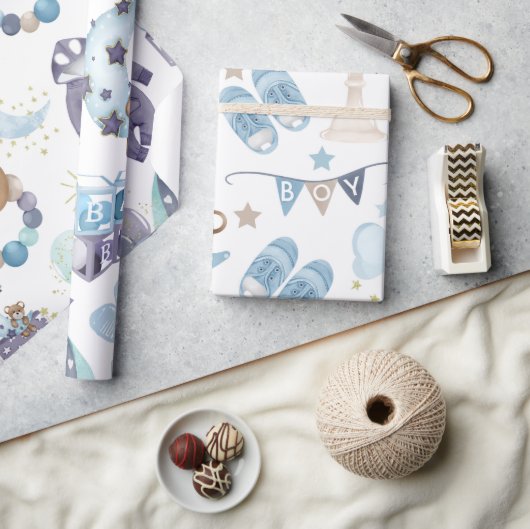 Blue Baby Boy Baby Shower Baby Geschenk Wrap Geschenkpapier (Kunsthandwerk)