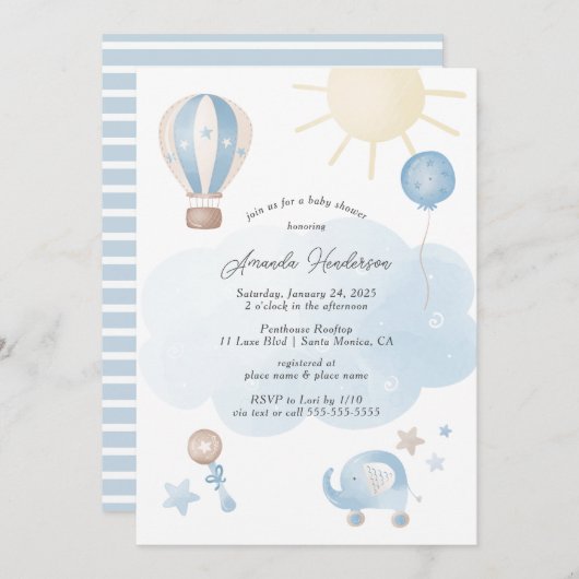 Blue Baby Boy Baby Shower Einladung (Vorne/Hinten)