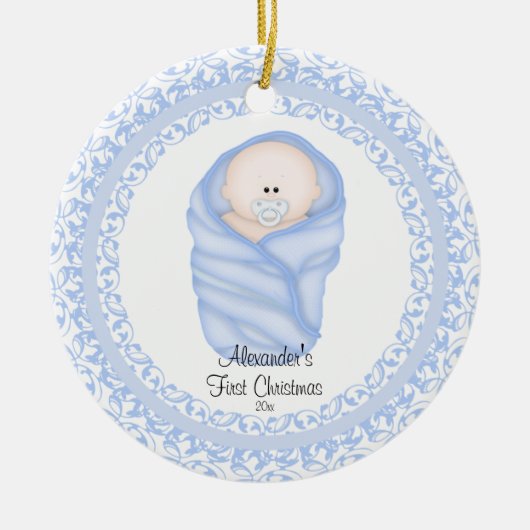 Blue Baby Boy Baby's First Christmas Ornament (Vorne)