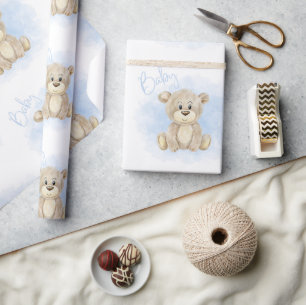 Blue Baby Boy Bear Baby Dusche Geschenkpapier