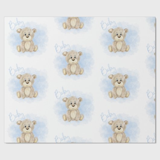 Blue Baby Boy Bear Baby Dusche Geschenkpapier (Flach)