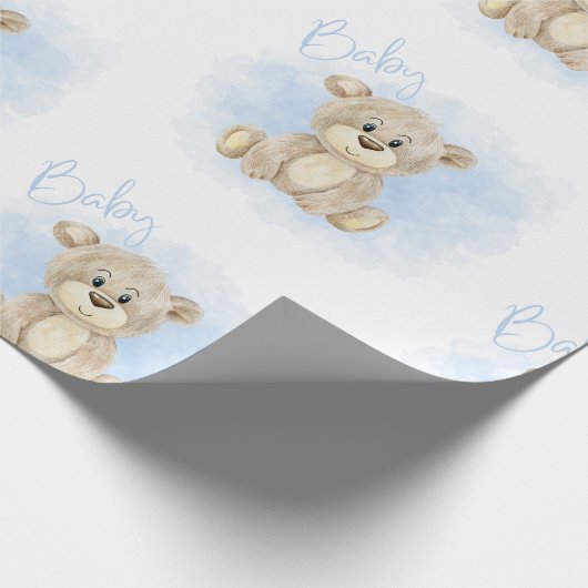 Blue Baby Boy Bear Baby Dusche Geschenkpapier (Ecke)